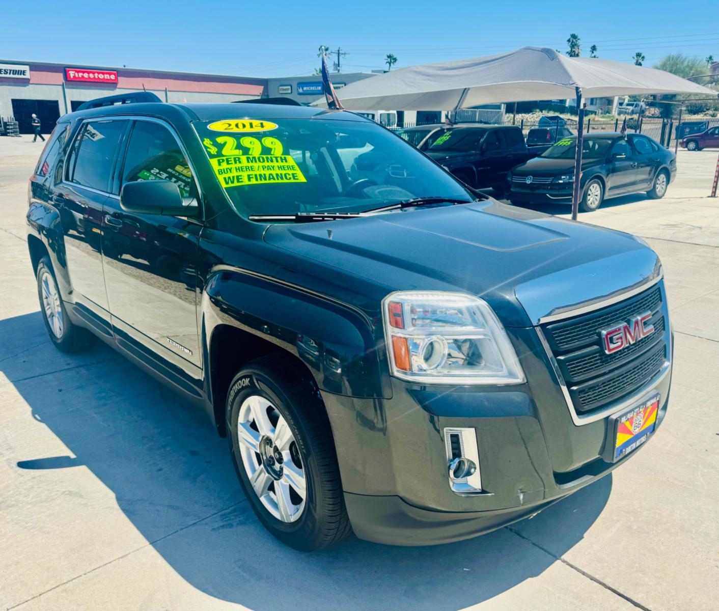 2014 grey GMC Terrain (2GKALSEK1E6) , located at 2190 Hwy 95, Bullhead City, AZ, 86442, (928) 704-0060, 0.000000, 0.000000 - 2014 GMC Terrain SLT-1. In house financing 93k miles. Brand new tires. completely safety and serviced. Buy Here pay Here. we finance. runs great. Free carfax. Free warranty. - Photo #0